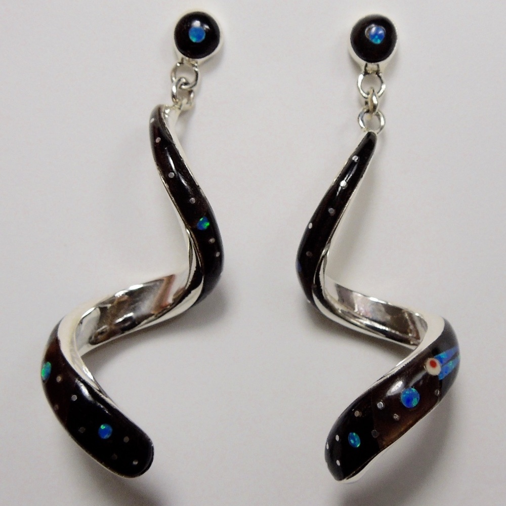Black Onyx & Fire Opal Sterling Silver Earring